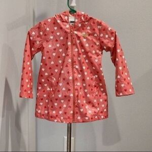 DKNY Kids white/red heart print pink rain Coat, size 4T